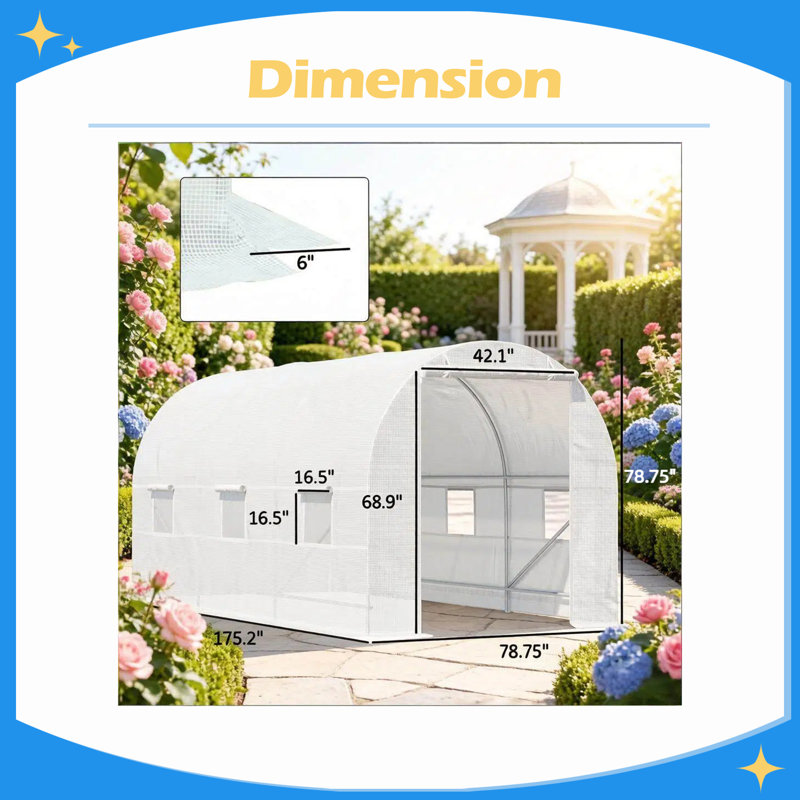 Garden Hot House,Walk-In Tunnel Greenhouse,Stable Greenhouse, 6.6' H x 6.6' W x 14.6' D, White