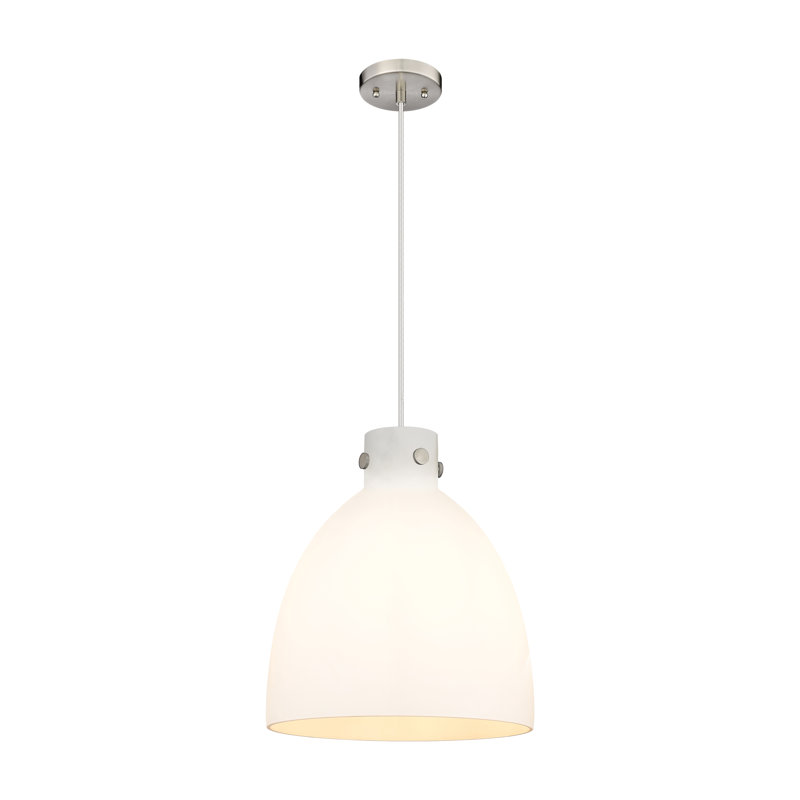 Luminaire suspendu à 1 lumière Badgett, Blanc, H 16 po x l 14 po x P 14 po, Nickel satiné