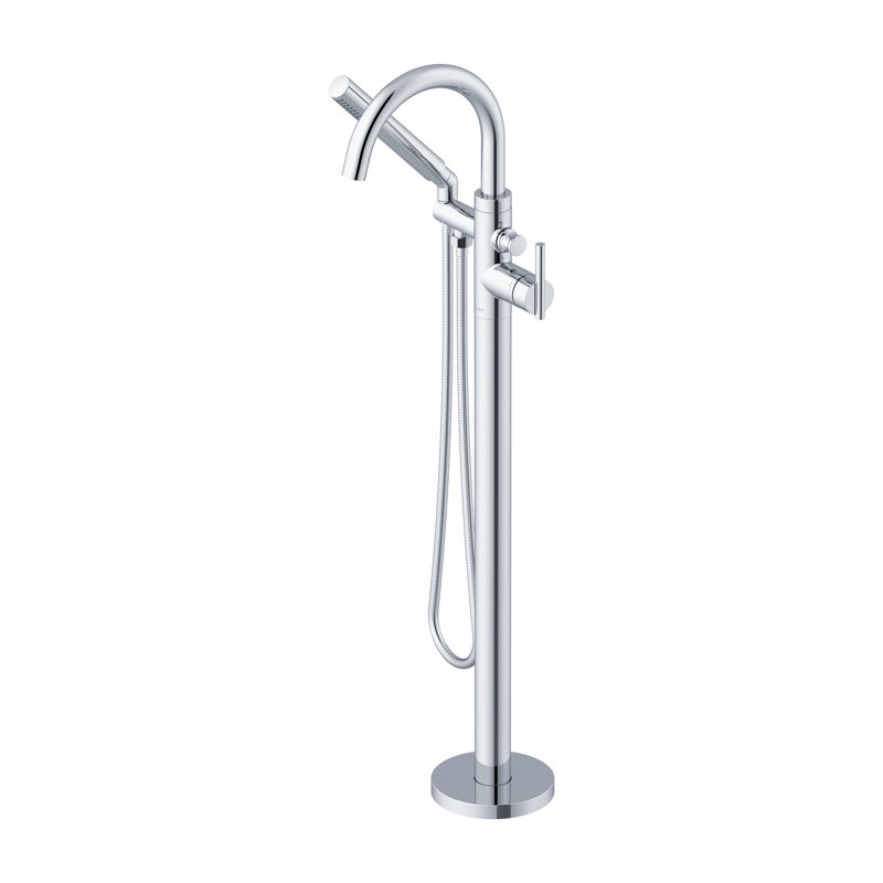 Ensemble de garniture de robinet de baignoire autoportante à fixation au sol contemporaine à 1 poignée avec douchette à main 1,75 GPM Showerstick