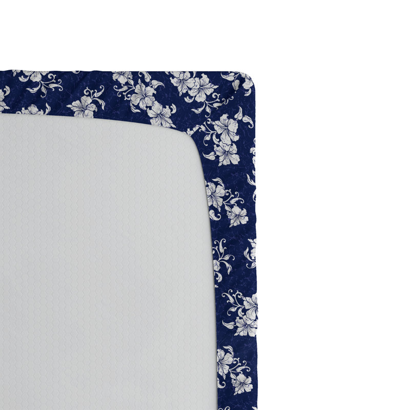 Ambesonne Nature Fitted Sheet Leaves Botanical Style Art, Navy Blue/White Floral, King Fitted Sheet
