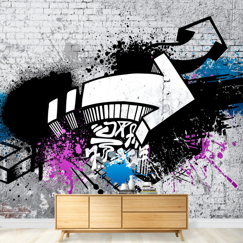 Flèche graffiti grand papier peint adhésif amovible pour la maison 001, L 100 po x l 144 po