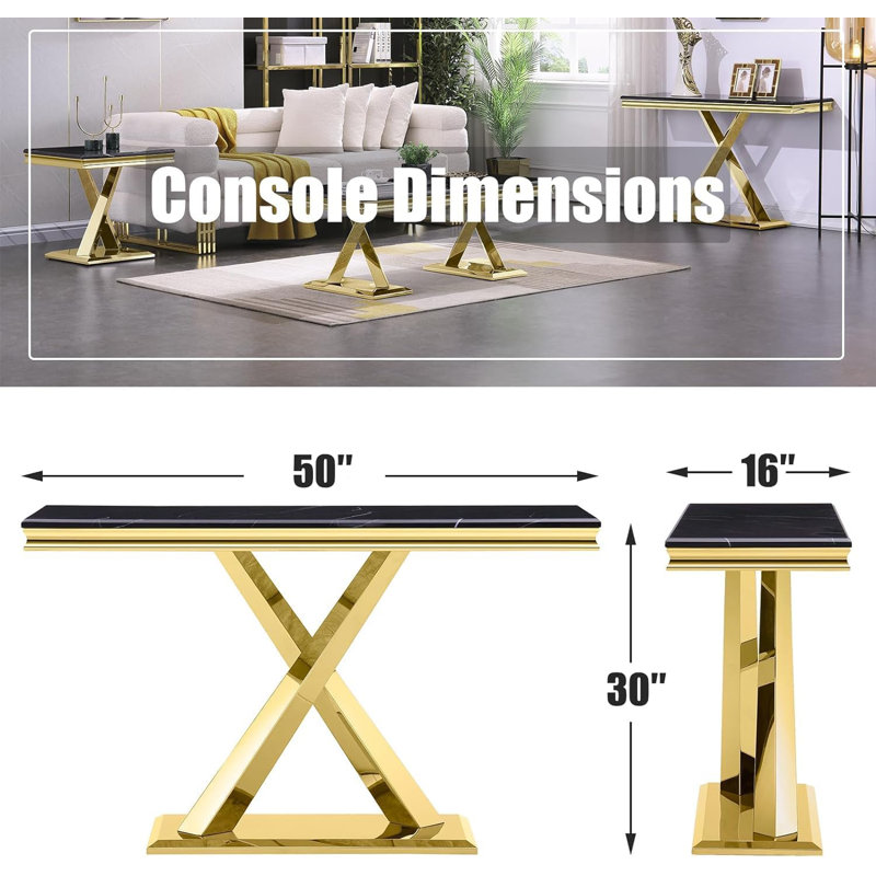 Black And Gold Console Table With X-Base