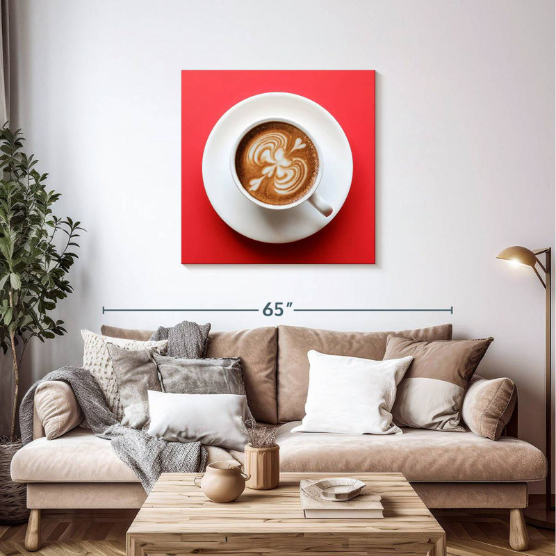 Café Yarlin sur fond rouge, H 36 po x l 36 po