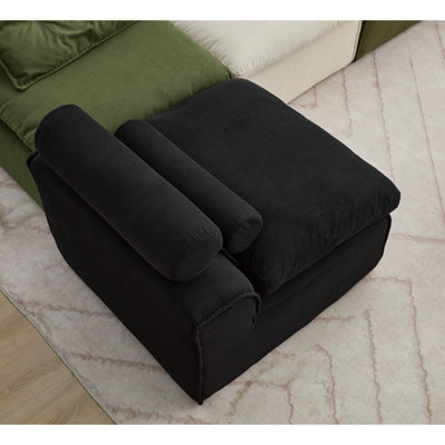 Modern Sofa[NEW ARRIVED] [VIDEO PROVIDED]Modular Sofa,No Armrests,At Will DIY,Soft Corduroy Fabric,Neck Pillow-Back Lounge Sofa Chair,Reading Nook, Or Apartment Living, Lumbar Pillow,2 Seats,Upholstered,Black