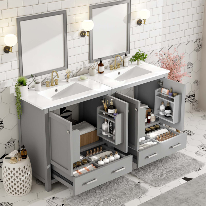 Ensemble de meuble-lavabo gris 60 "avec double meuble-lavabo 60", Gris