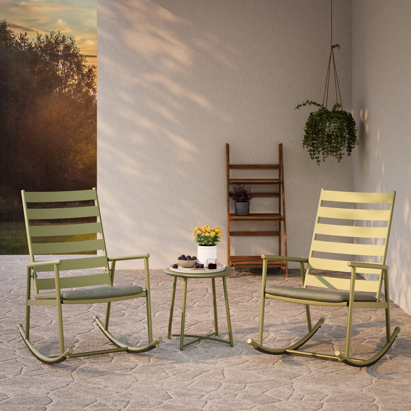 Aljaquan 2-Person Wicker Rocking Seating Group with Cushions, WHITE