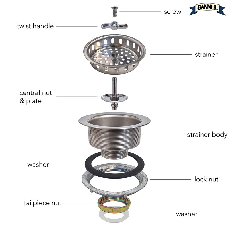 Banner Stainless Steel Kitchen Sink Drain and Strainer Chrome Plated
