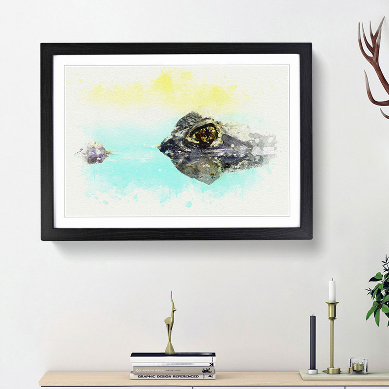 Peering Crocodile in Abstract - Picture Frame Graphic Art Print, 48cm H x 65cm W x 2cm D, Black Framed