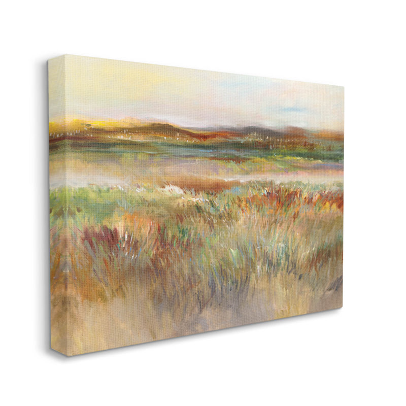 Paysage de prairie vue de la nature, estampe numérique par K. Nari, H 24 po x l 30 po x P 1,5 po, Toile tendue
