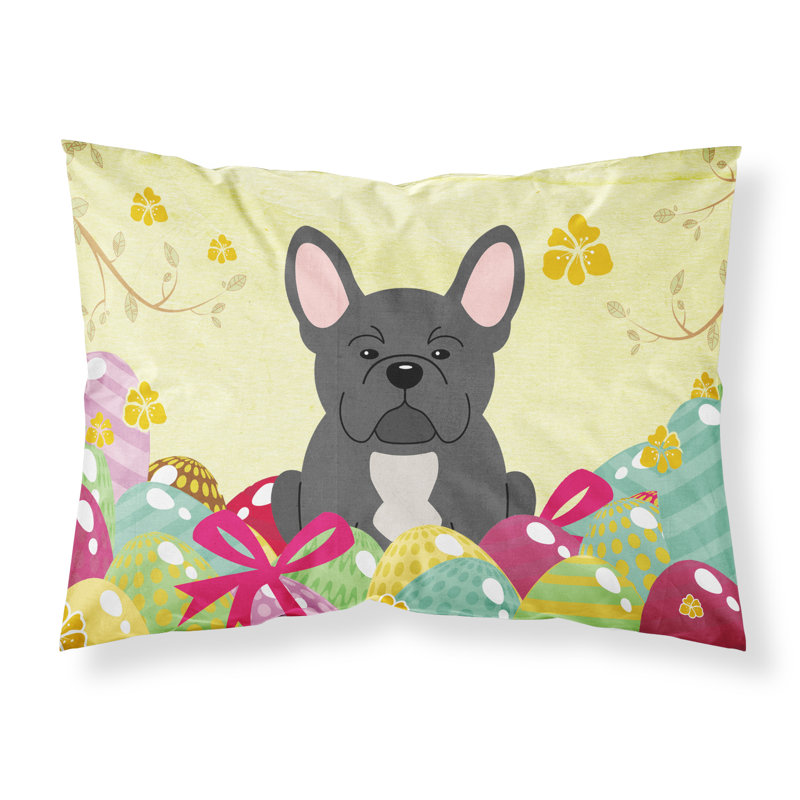 Taie d’oreiller œufs de pâques, Bouledogue français noir