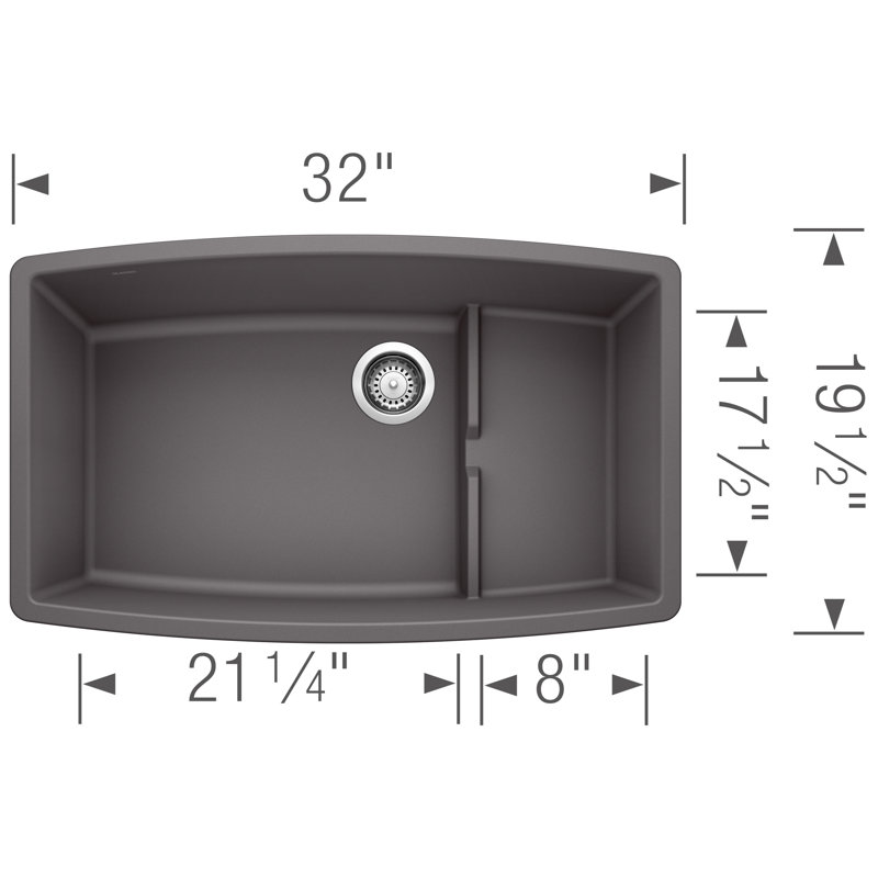 Performa Cascade SILGRANIT 32" Single Bowl Undermount Kitchen Sink with Colander, Cinder