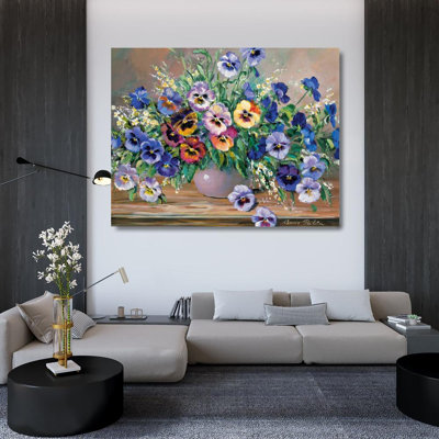 Red Barrel Studio® Paleta, Anna Gallery Wrapped Canvas Art Titled: Bouquet of pansies