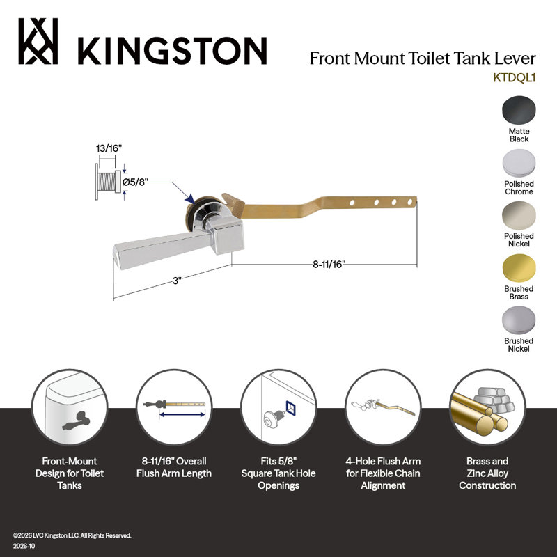 Levier de réservoir de toilette Kingston Brass à montage frontal, Noir mat