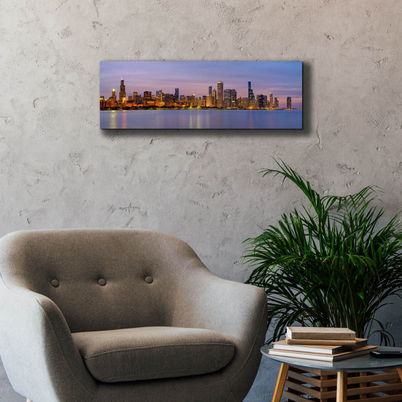 «Chicago - Pastel Sunset Panorama» par Epic Portfolio, art mural sur toile, H 12 po x l 36 po
