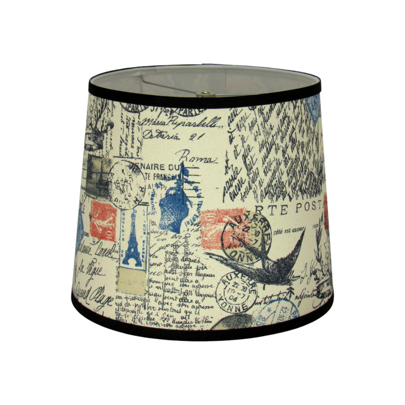 Abat-jour tambour en coton imprimé Paris (vissé) en crème / noir / bleu, H 10 po x l 12 po x P 12 po