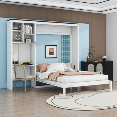 Queen Size Space-Saving Murphy Bed with Built-In Desk and Storage Shelves