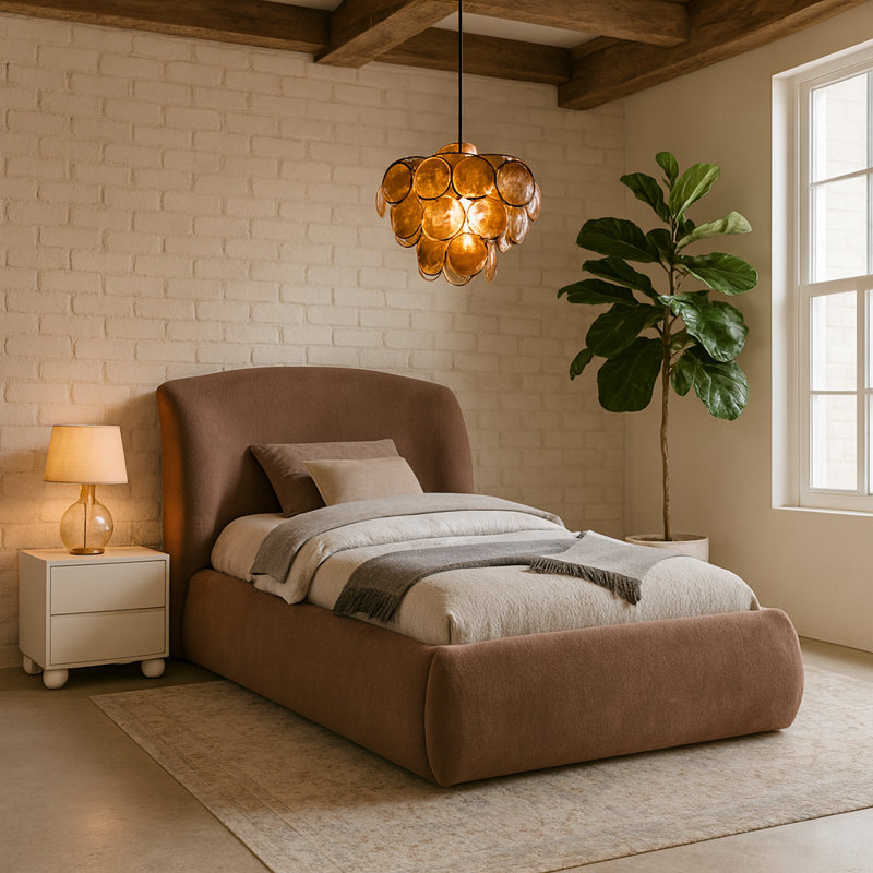 Lit tapissier Sandro, Simple, Tissu chenille brun