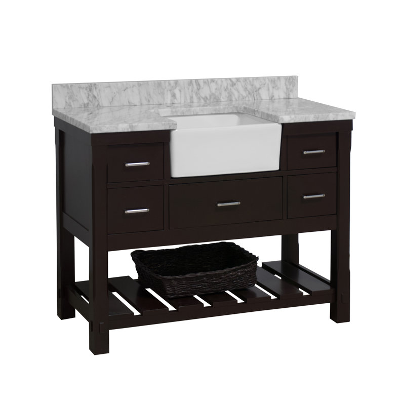 Hitton 48" Single Bathroom Vanity Set with Chocolate Cabinet and Carrara Marble Countertop, Carrara Marble, Chocolate