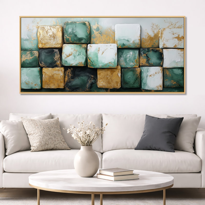 «Green Gold», impression sur toile moderne, Cadre naturel flottant, H 28 po x l 60 po