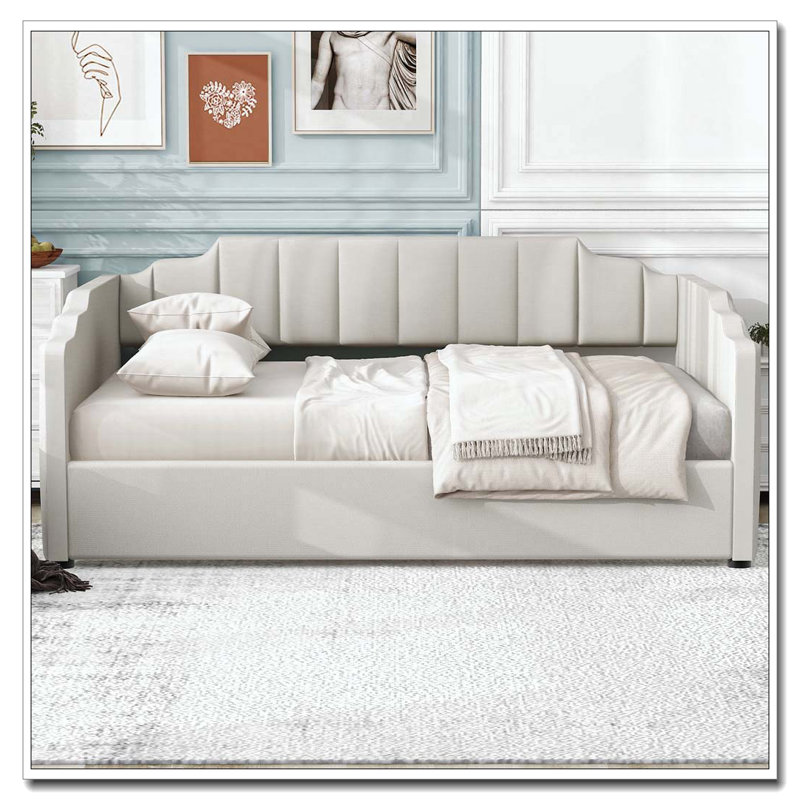Lit de jour rembourré avec rangement inférieur, Beige