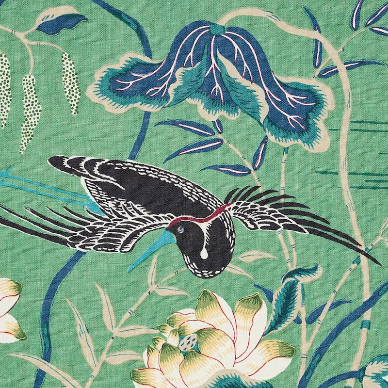 Tissu 100% lin Lotus Garden, Jade