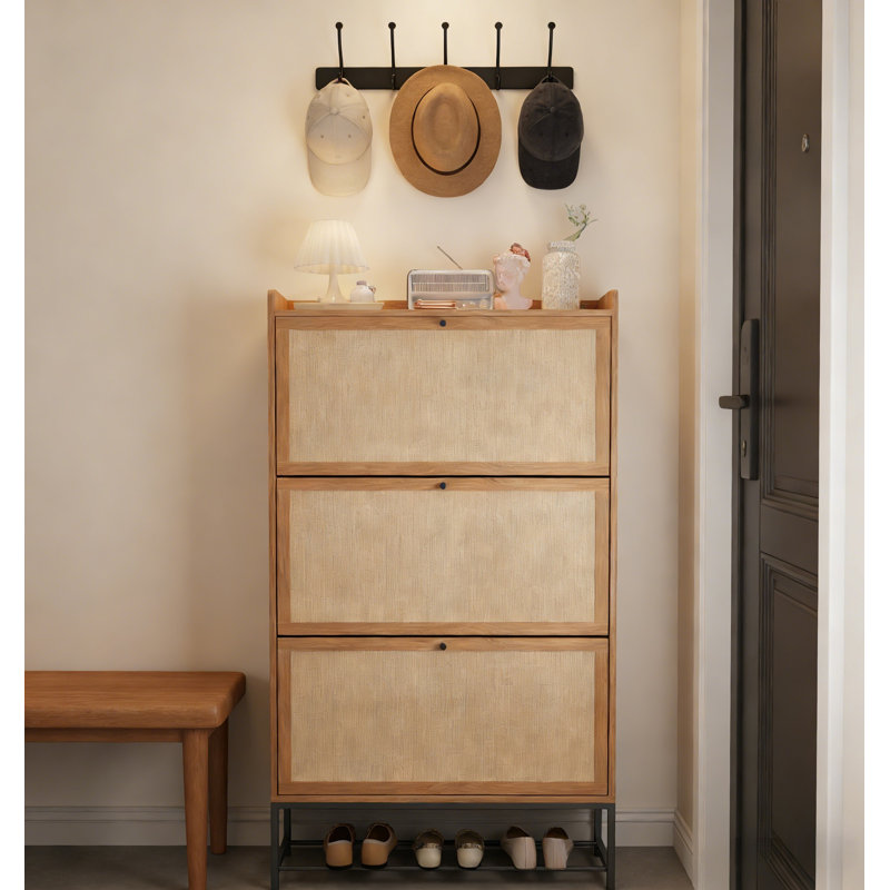 Modern Narrow Flip-Drawer Shoe Cabinet, Natural