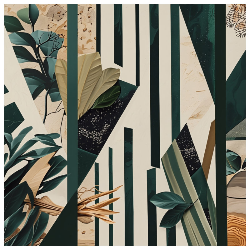 Tapisserie murale abstraite "Collage de feuilles" - décoration murale feuillage, H 68 po x l 80 po avec 4 œillets