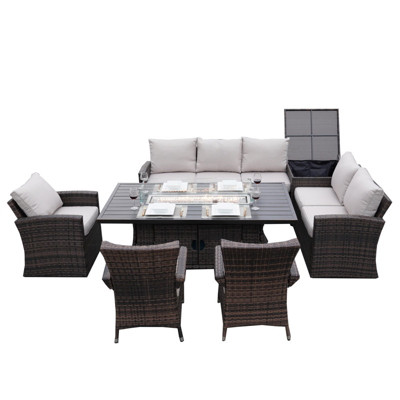 Wicker 8 - Person Patio Conversation Set with Cushions