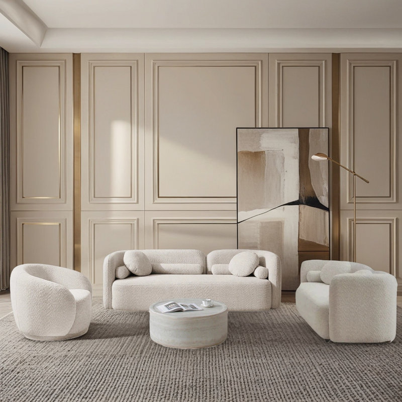 Ensemble de canapé 3 pièces 6 places avec fauteuil pivotant 360 ° Modern, 3 pièces: canapé, causeuse, fauteuil pivotant à