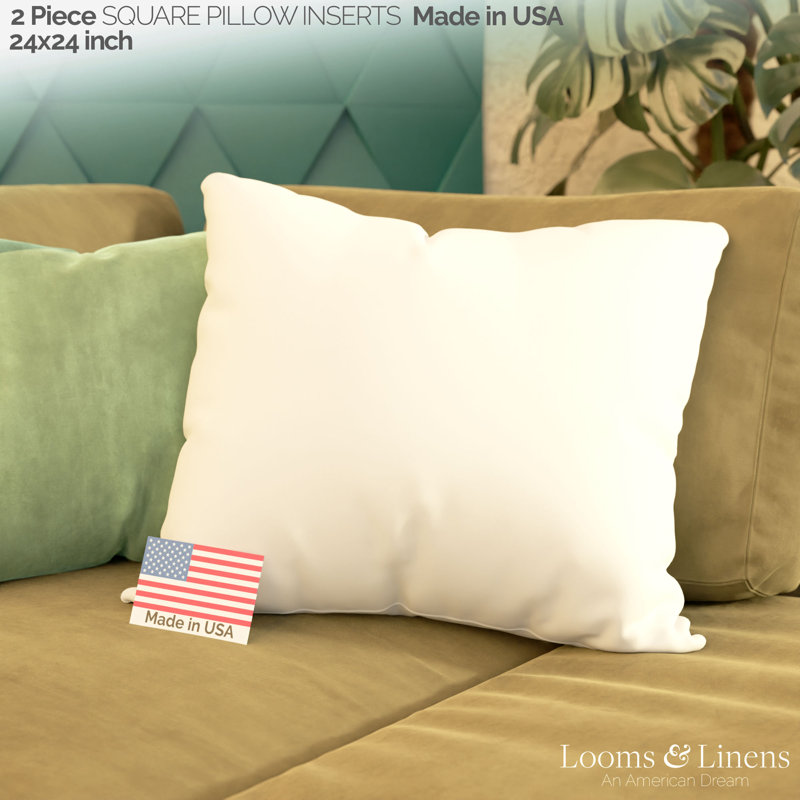 Square Euro Throw Pillow Insert for Decorative Pillow and Sham Pillows Looms & Linens, 24"H x 24"W