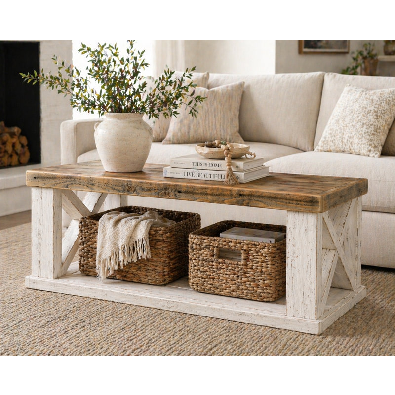 Mercantile 40'' Solid Wood Coffee Table with Shelf (White Combo)