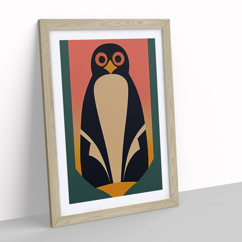 Penguin In Abstract No.5 - Wall Art, 48cm H x 36cm W x 2cm D, Oak Framed Paper, White