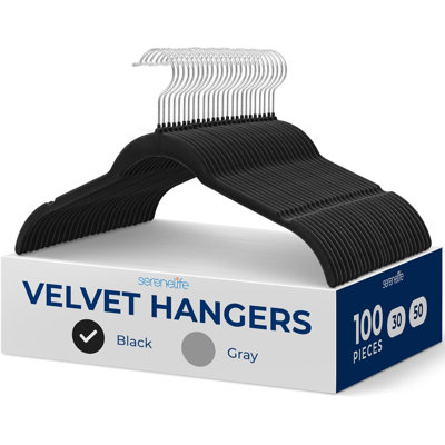  100-Piece Velvet Shirt Hangers - Non-Slip, Sturdy, Space Saving And Heavy Duty Coat Set With 360° Swivel Hook For Clothes (Grey)