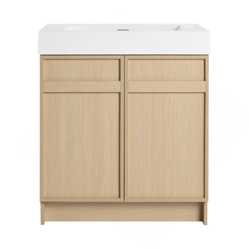 Meuble-lavabo autoportant de 30 po avec lavabo en résine blanche et 2 portes d'armoire à fermeture en douceur, 30"