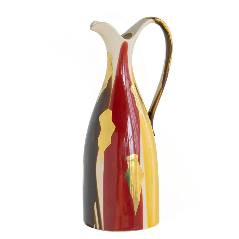 7.1X6.1X16.3" Ceramic Pitcher Vase With Abstract Multicolored Finish