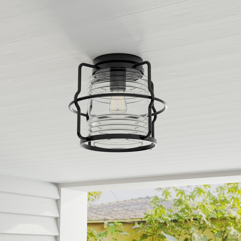 Keegan Matte Black Glass Indoor/Outdoor Flush Mount Light