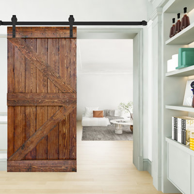 Porte de grange coulissante en bois massif de style K sans trousse de quincaillerie (dalle de porte seulement) - Assemblage requis