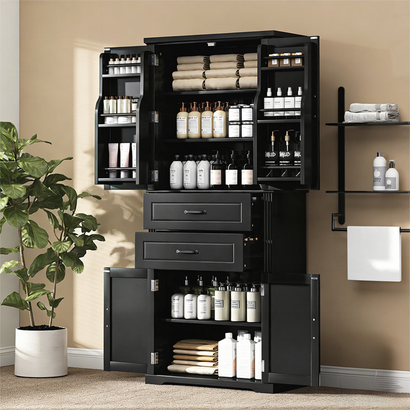 Élégante armoire de rangement avec espace multifonctionnel, tablettes réglables et 2 tiroirs pour une organisation polyvalente
