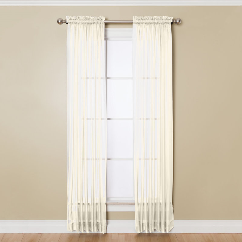 Penzance 100% Polyester Semi-Sheer  Volie Solid Curtain Panel with Rod Pocket Top, 54" W x 84" L, Ivory