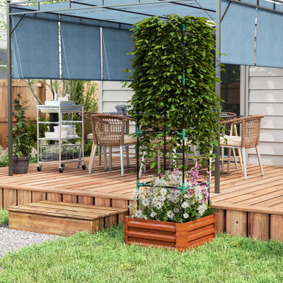 24"X24"X11.53" Raised Garden Pot Bed, Brown. Galvanized With Versatile And Strong Trellis Tomato Cage. Open Bottom Design For Efficient Drainage. Improve Your Outdoor Living Space Backyard, Garden,