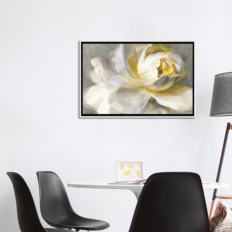 Abstract Rose by Danhui Nai - Painting, No Matte, 26" H x 40" W x 1.5" D, White Framed