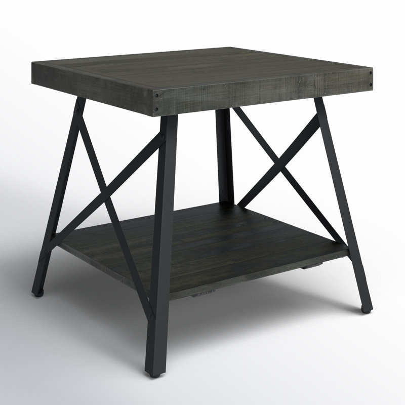 Table de bout en bois massif avec rangement Laguna, Gris