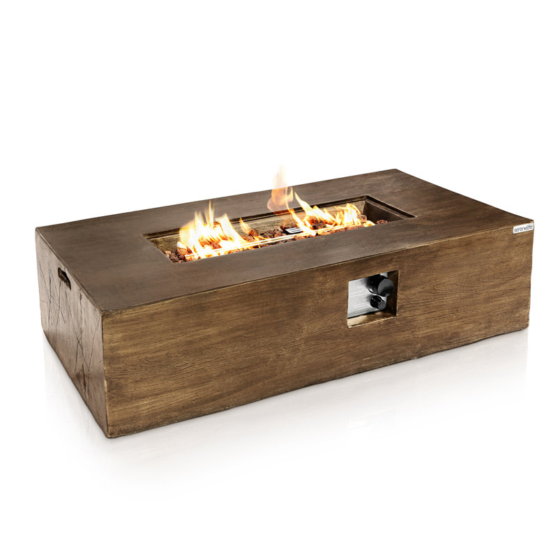 Brown Rectangular Gas Fire Pit Table with Adjustable Flame
