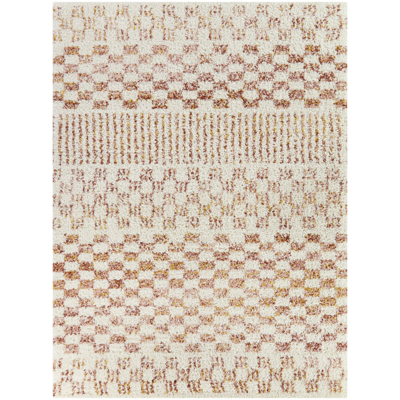 Jiya Checkered Ivory Shag Area Rug, Rectangle 7'10" x 10'