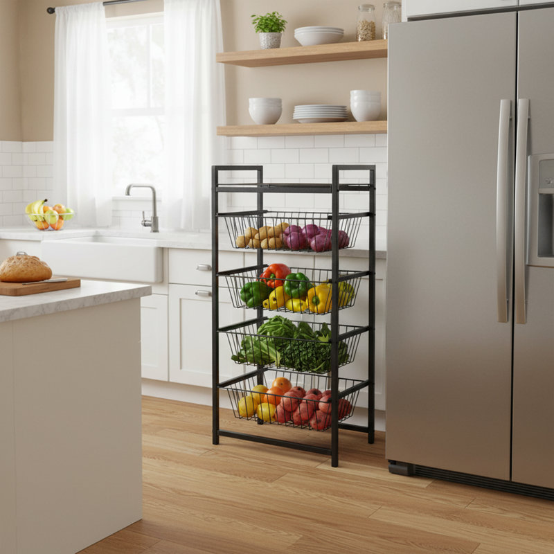 Étagère de rangement moderne à 4 niveaux avec tiroirs en angle