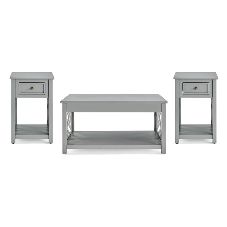 Ensemble de 3 pièces de 36 po de largeur avec 1 table basse rectangulaire et 2 tables de bout avec rangement Lund