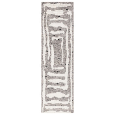 Tapis ivoire / gris en laine tissé à plat à la main Kass