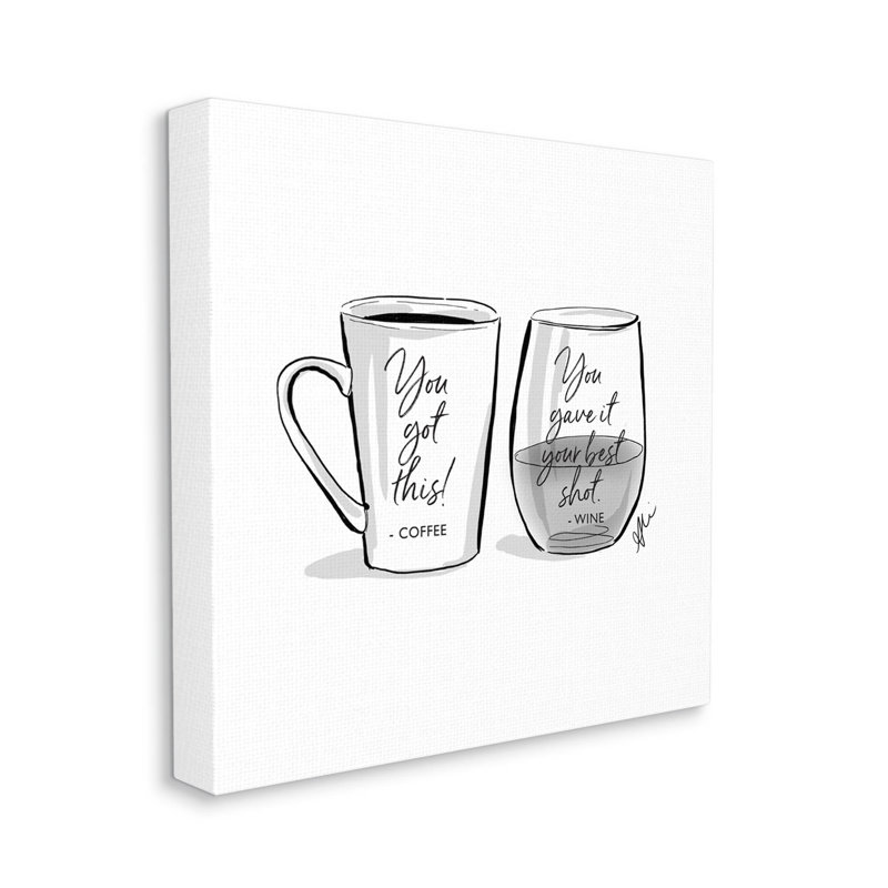"Drôle de café et de vin", art mural sur toile par Alison Petrie, H 24 po x l 24 po x P 1,5 po
