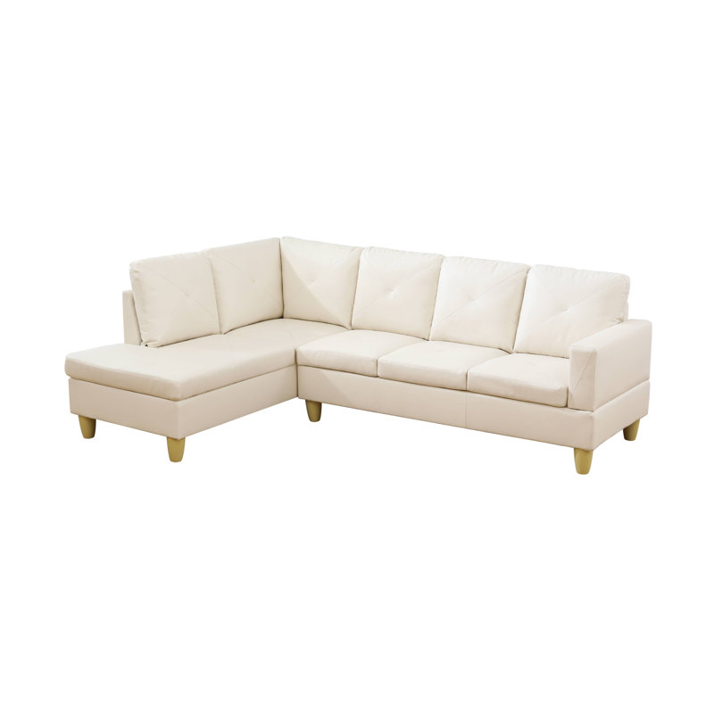 Ensemble de canapé modulaire en cuir 2 pièces avec méridienne Monaco, Blanc, Face à la gauche
