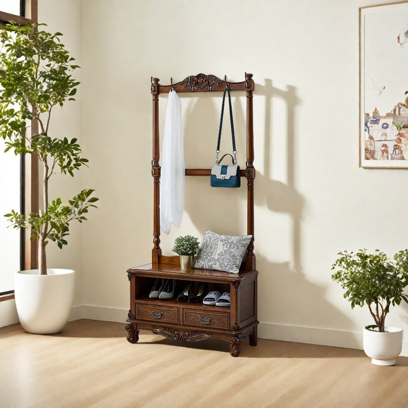 Elegant Birch Wood Wardrobe with Exquisite Carving